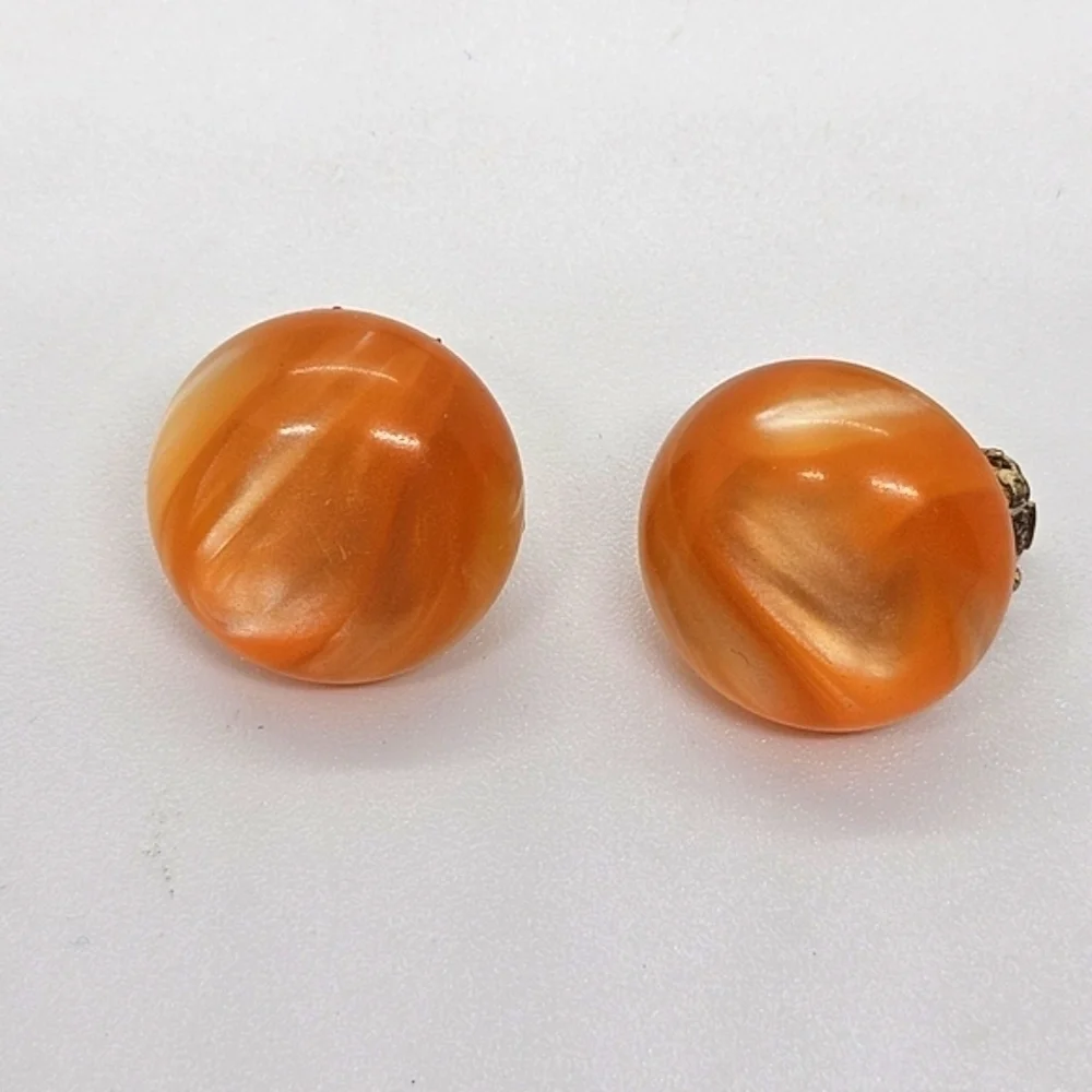 vintage light orange pearlescent button clip on earrings